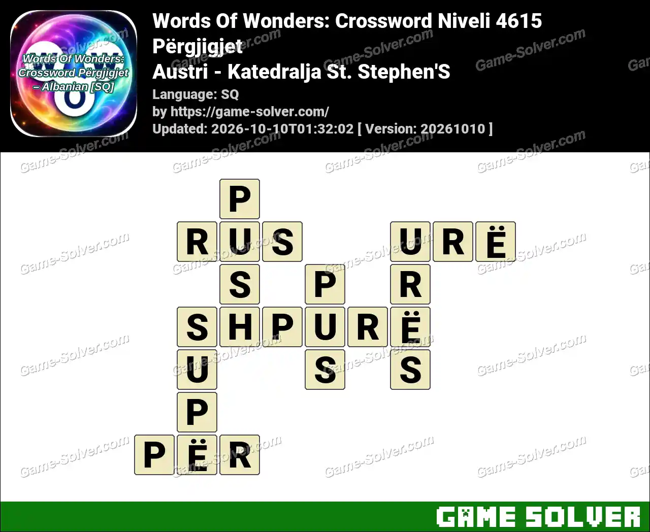 Words Of Wonders: Crossword Niveli 4615 Përgjigjet – Austri – Katedralja St. Stephen’S